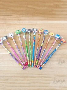 48pcs Cartoon Character HB Pencils With Cute Erasers, School Supply Set, Includes Random Mixed Cartoon Pencils With Adorable Erasers, Suitable For Back To School Students And Kids, Back To School Gift Set, Back To School Supplies (12pcs/24pcs/48pcs)