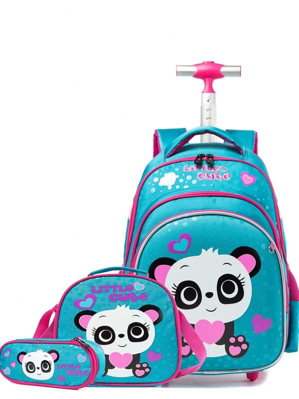 3PCS Girls Rolling Backpack Cute Animal Rolling Backpacks With Wheels For Girls For Elementary School Bag Back To School