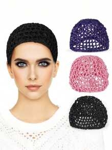 3/2/1 PC Black Hair Nets Cap Mesh Crochet Hair Net, Rayon Knit Snood Mesh Wig Caps, For Women Students Sleeping Hairnet, Christmas, Thanksgiving, Fall Winter Hair Accessories, For Daily Back To School Use Green Black Purple Blue Pink Mix Colors
