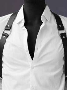 Black Leather Chest Belt For Men's Bar And Night Club ; Sexy Undergarment Accessories; Versatile European And American Suspender T-Shirt Shirt