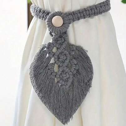 1 chiếc dây buộc rèm bằng cotton dệt hình lá phong cách Bohemian, dây treo rèm macrame thủ công có tua rua, giá đỡ rèm phong cách Boho cho phòng khách và phòng ngủ.