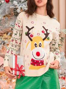 Ugly Christmas Sweaters For Women Funny Christmas Sweaters Knitted Women's Xmas Sweater Winter Holiday Pullover - Apricot - View 3