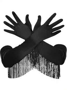 1 双黑色长流苏手套，舞台派对配饰 - 黑色 - 查看 1