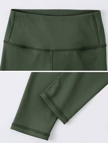 1件装女士柔软贴身瑜伽紧身裤，弹力时尚舒适瑜伽健身裤，收腰提臀七分裤 - 橄欖綠 - 查看 4