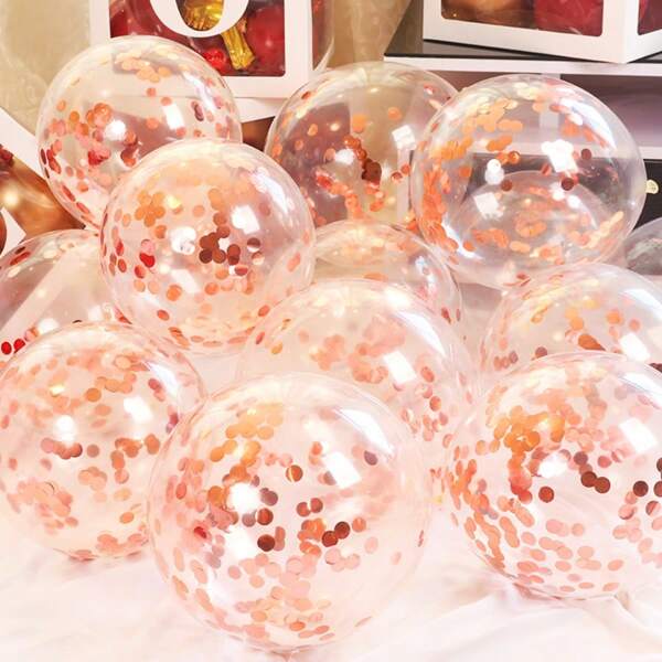 20PCS 12inch Rose Gold Transparent Confetti Latex Balloon With Aluminum Foil Sequin Translucent Party Decoration Balloon Wedding Birthday Party Outdoor Decoration