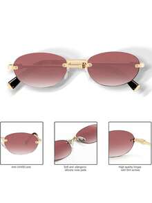 Retro Oval Sunglasses, Small Narrow Sunglasses Fashion 2025, 90s, Y2K, Designer Sunglasses - 粉色 - 查看 3