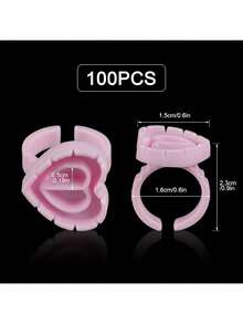 100/50Pcs Heart-Shaped Glue Rings For Eyelash Extensions - Lash Glue Holder, Volume Fanning Cup For Lash Extension Supplies - Multicolor - View 2