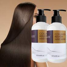 GZE 2 件装胶原蛋白角蛋白发膜 - 深层护理干燥受损发质 - 恢复光泽、强韧和弹性 - 蕴含摩洛哥坚果油、椰子油和乳木果油 - 滋养修复配方，令秀发健康亮丽 - 8 液盎司 - 棕色 - 查看 2