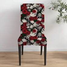 1 件/2 件/4 件/6 件万圣节花卉和骷髅印花节日家居装饰椅套，高弹力全套可拆卸可洗椅子保护套，适用于家庭、季节性装饰