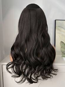 V型夾式混色棕色22英寸長度自然波浪合成髮片捲曲