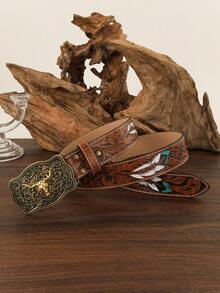 Fashionable Western Cowboy Retro Patterned Belt Fall, Autumn, Halloween - Coffee - View 3