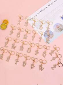 26pcs Alphabet Letter Rhinestone Keychain, Gold-Color Zinc Alloy Bling Pendant Accessories For Handbag Charm, ABCDEF School