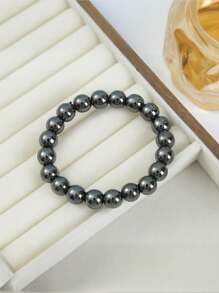 1pc Elastic Magnetic Bead & Black Stone Bracelet, Fashionable & Simple Design Suitable For Women Daily Wear