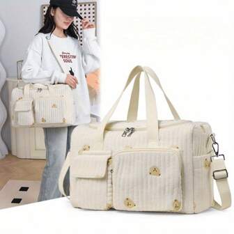 2025 Ny högkvalitativ koreansk handväska i Boston-stil för gravida kvinnor, stor kapacitet, broderad, mångsidig reseväska för gravida med axelrem