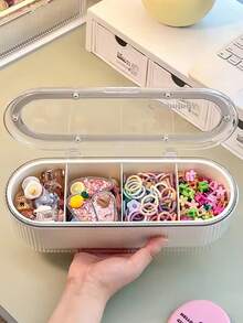 1pc Kids' Hair Accessory Storage Box, Jewelry Organizer Box, Multi-Functional Double Layer Accessories Box For Hair Ties, Clips, Scrunchies, Hairpins - White - View 4