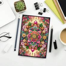 1 Conjunto Kit de Pintura de Diamante DIY - Decoração de Diamante de Flor de Mandala, Caderno de Couro Sintético Preto, Material Artesanal para Casa/Escritório/Escola, Presente Perfeito de Volta às Aulas ou Acessório de Mesa Criativo, Presente Artesanal Artesanal | Artesanato Único