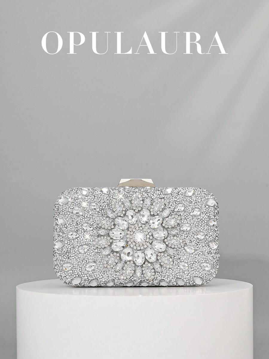 Geantă de mână mini cu strasuri strălucitoare OpulAura pentru femei, de lux, cu lanț detașabil, pentru seară, nuntă sau ocazie formală