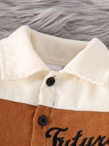 Set de 2 piezas de chaqueta con bordado de letras y pantalones largos de unicolor para bebés niños, para otoño/invierno - Negro - Ver 3