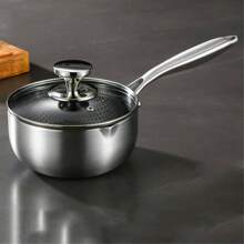 18cm Stainless Steel Nonstick Saucepan With Lid, 1.5L Induction & Gas Compatible Honeycomb Design, Stay-Cool Handle, Versatile Milk Cooking Pot