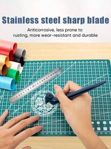 Paper Craft Cutting Tool With Triangular Ruler, 360 Degree Rotating Blade, Stainless Steel Craft Knife, Hobby Knife, Art Cutting Tool For Stencils, Vinyl And Scrapbooking,School Supplies,Back To School