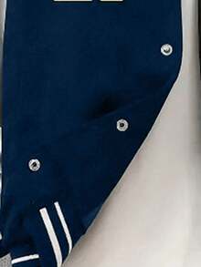 1pc Teen Girls' Casual Fashion Color Block Patchwork Loose Fit Bomber Jacket, Versatile, Autumn/Winter - Navy Blue - View 6