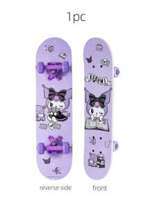 Sanrio 1pc Authentic Sanrio Licensed Skateboard For Boys & Girls, 4-Wheel Double-Kicktail Skateboard With High Elastic Wheels, Suitable For Beginners