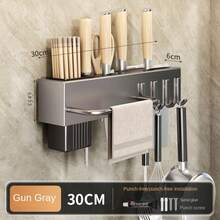 Estante de cocina sin herramientas, accesorios de cocina, tubo de palillos multifuncional montado en la pared, almacenamiento para cuchillos y herramientas - Gris 40cm - Ver 6