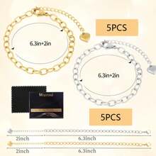 10pcs/Set Heart Shaped Pendant Chain Bracelet Suite, Stainless Steel Adjustable Jewelry Findings With Lobster Clasp, For DIY Jewelry Making