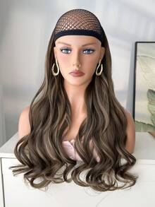 20-Inch Curly Wavy Invisible Hair Extensions, Chestnut Brown With Golden Highlights, Adjustable Size And Detachable Clips For Women - Multicolor - View 5