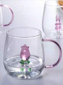 1pc Customized Glass Water Cup, You Can Customize Your Name, High-Quality Cup For Home Use/Cartoon Animal Cup/High Borosilicate Heat-Resistant Glass/Gift, Suitable For Giving To Friends/Family/Parents/Kids - Transparent - View 2