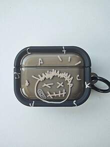 Funda protectora anti-caída creativa con diseño de expresión de rostro de fantasma graffiti, apta para estuche de auriculares, resistente a arañazos y anti-caída - Negro - Ver 1