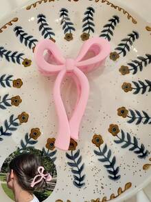 1piece Pink Ribbon Bow Plastic Clip Sweet And Elegant Non-Slip Suitable For Daily/Dating/Party Wear, Claw Clip - Pink - View 2
