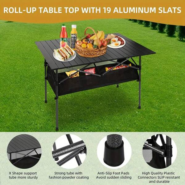 Folding Camping Table, Spacious Tabletop Area, Can Accommodate 4-6 People, Portable Aluminum Camping Table For Outdoor, Camping, Picnic, Beach, Tote