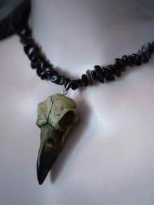 1pc Unique Gothic Black Crow Bone Pendant Necklace, ABS Resin Unisex Decorative Necklace Suitable For Halloween, Party, Special Occasions - Black - View 2