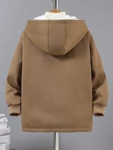 秋冬季青少年男孩休闲时尚实用保暖内衬连帽夹克 - 卡其色 - 查看 2
