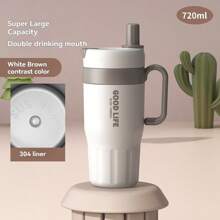 Leak-Proof 304 Stainless Steel Insulated Travel Mug, With Foldable Straw-Sipping Lid And Handle, For Hot/Cold Drinks Back To School