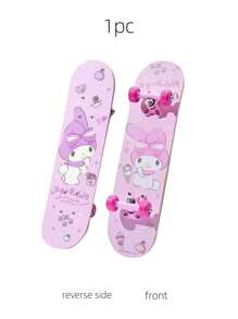 Sanrio 1pc Authentic Sanrio Licensed Skateboard For Boys & Girls, 4-Wheel Double-Kicktail Skateboard With High Elastic Wheels, Suitable For Beginners