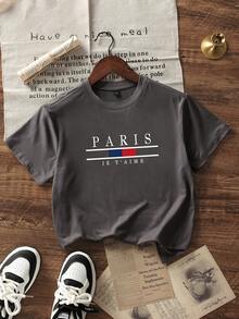 Tween Boy Casual Printed Dark Gray Round Neck Short Sleeve T-Shirt, Summer Top - Dark Grey - View 3