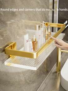 1pc No Drill Bathroom Shelf, Acrylic Vanity Wall Mounted Storage Rack For Toilet, Restroom, Gift For Holiday, Birthday, Party