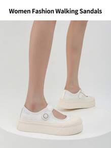 somiliss 1双女士运动风凉鞋，时尚平底中国风刺绣休闲鞋，轻便舒适户外步行鞋，5厘米厚底，适合搭配裙装，新款夏季白色