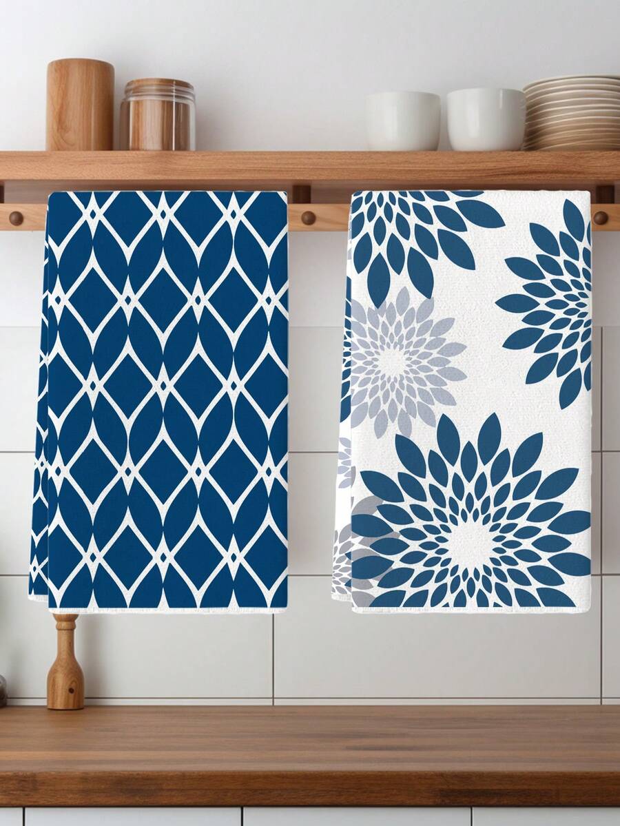 两件套波西米亚风厨房毛巾套装，曼陀罗图案洗碗布，吸水性强，厨房手巾，乡村假日家居装饰