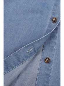 Women's Plus Size Denim Dress Short Sleeve Turn Down Collar Button Front Loose Swing Jean Dress - 淺藍色 - 查看 4