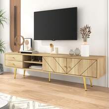 160cm TV Cabinet With Gold Legs, Two Drawers And Uniquely Designed Doors - 木材+MDF+刨花板+40-49英寸 - 查看 10