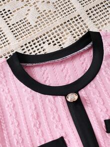 Girls Ribbed Knit Long Sleeve Dress, Elegant & Charming For Spring/Autumn - Pink - View 4