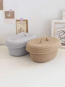 椭圆形收纳篮，波西米亚风格，手工编织桌面收纳盒，适用于客厅书桌，可收纳化妆品、香水、眼镜、相框等，也适用于浴室、家居装饰和海滩风格庭院装饰。节日礼品篮。 - 彩色 - 查看 3
