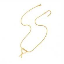 1 件全新金色镂空心形字母吊坠不锈钢人字形链条项链女款 - 金黃色 - 查看 5