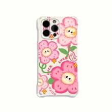 Funda para teléfono (1 unidad): Funda con estampado de flores rosas compatible con phone 16/16 Pro/16 Plus/16 Pro/15/14/13/12. Diseño con cordón en las cuatro esquinas y TPU suave de alta calidad. - Blanco marfil - Ver 4