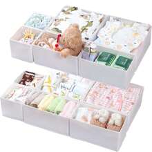 14-Pack Clothing Drawer Organizers - Fabric Baby Drawer Dividers, Foldable Washable Closet Storage Organizers - 3 Sizes For Underwear, Baby Clothes, Bras, Socks, Ties, Scarves, White