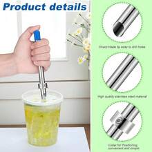 FUCHENGJSLasnten 2 Pack Straw Puncher Plastic Lids Lemonade Cups, Stainless Steel Straw Hole Puncher Punching Tools Cafe Drinks Container Squeezed Lemonade Stand Supplies(8.Inch,Black) - 藍色 - 查看 3