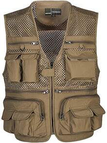 Men's Mesh Breathable Openwork Camouflage Journalist Photographer Fishing Vest Waistcoat CoatChristmas FW4R - 橄欖 - 查看 7
